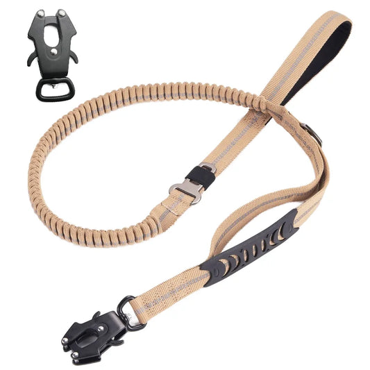 Tactical Dog Leash – Heavy Duty Reflective Nylon with Bungee & Frog Clip