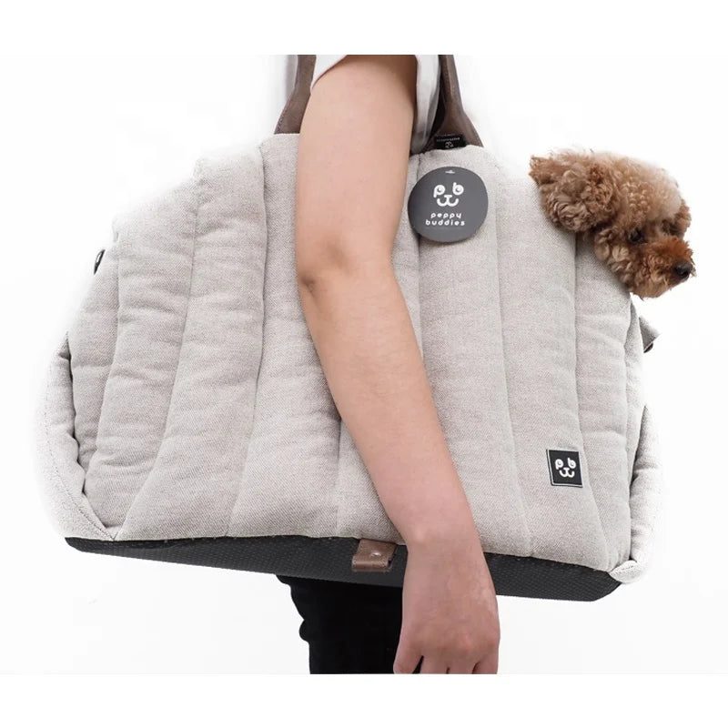 Pet Sling Carrier Bag, Dog Car Seat & Pet Bed with Leash Connector | Small Pets