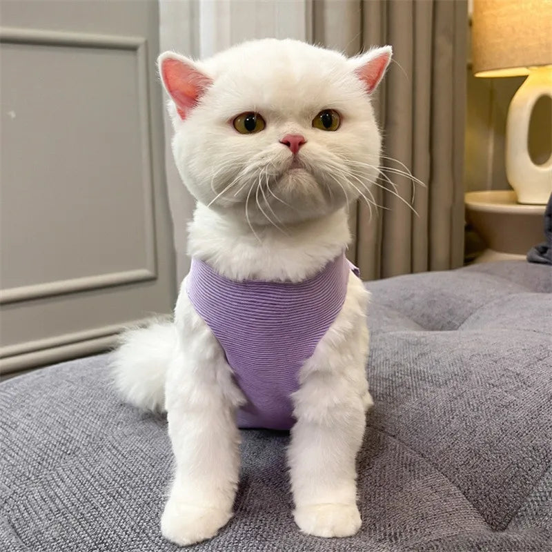 Soft Cute Anti-Lick Surgery Recovery Suit cat Modal/Polyester Lace up Decorative Pet Vest Post-Surgery Wound Protection for Cats