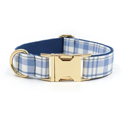 Custom Logo Dog Collar and Leash Set Luxury Plaid Checkered Patterned Luxury Pet Collar Leash Bowtie for Big & Small Dogs