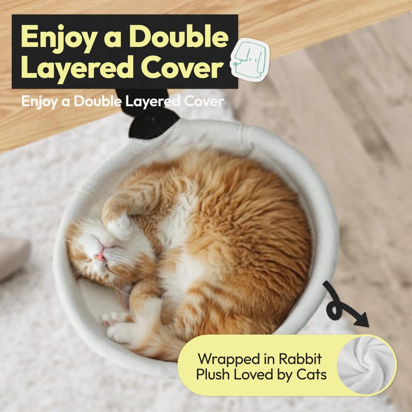 Adjustable Cat Desk Bed with Sturdy Metal Frame and Removable Faux Rabbit Plush Cover Sunken Design Cat Hammock