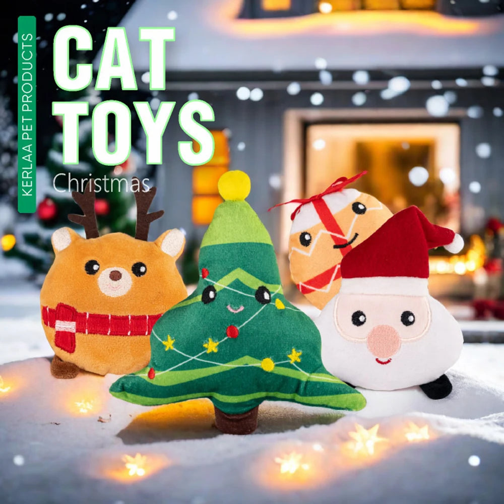 Eco-friendly Christmas Plush Cat Chew Toys Stuffed Catnip Interactive Training Toy with Customized Color for All Seasons