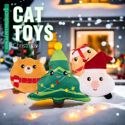 Eco-friendly Christmas Plush Cat Chew Toys Stuffed Catnip Interactive Training Toy with Customized Color for All Seasons