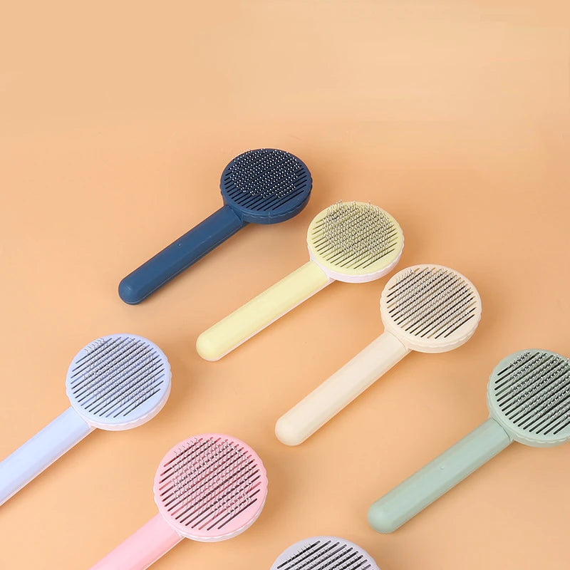 Self-Cleaning Cat Massage Comb — Round-Tip Stainless Steel Needle Brush