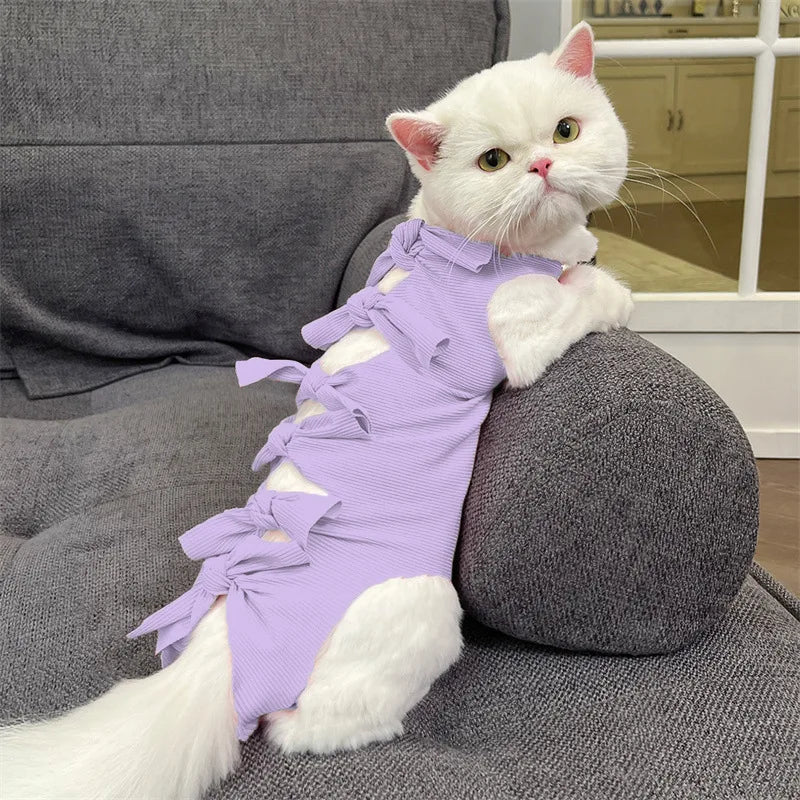 Soft Cute Anti-Lick Surgery Recovery Suit cat Modal/Polyester Lace up Decorative Pet Vest Post-Surgery Wound Protection for Cats