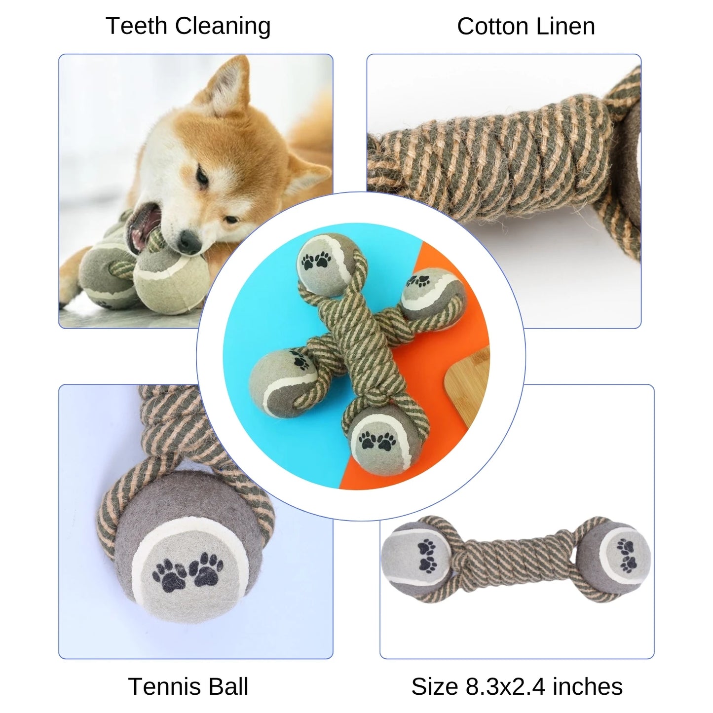 Dumbbell Rope Ball Dog Chew Toy – Interactive Cotton Rope Teething Toy
