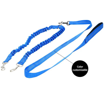 Double Dog Leash Coupler | Reflective Bungee No-Pull Training Leash with Swivel Lockable Hook