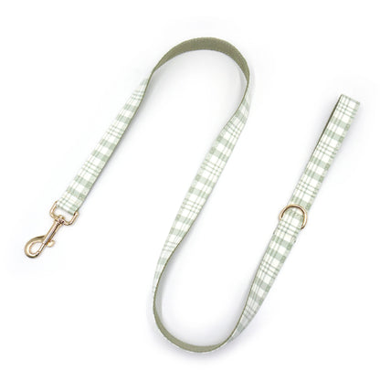 Customize Luxury Dog  Cat Leash Cute Soft Dog Collar with Bowtie Adjustable Pet Collars - GREEN Plaid