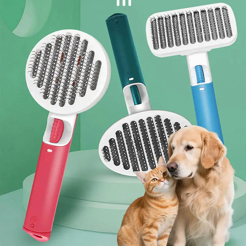 Self-Cleaning Pet Slicker Brush — Cat & Dog Hair Remover Grooming Comb