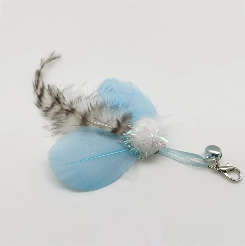 Feather Cat Teaser Wand with Bell | Steel Wire Wand & Replacement Heads | 7 Styles