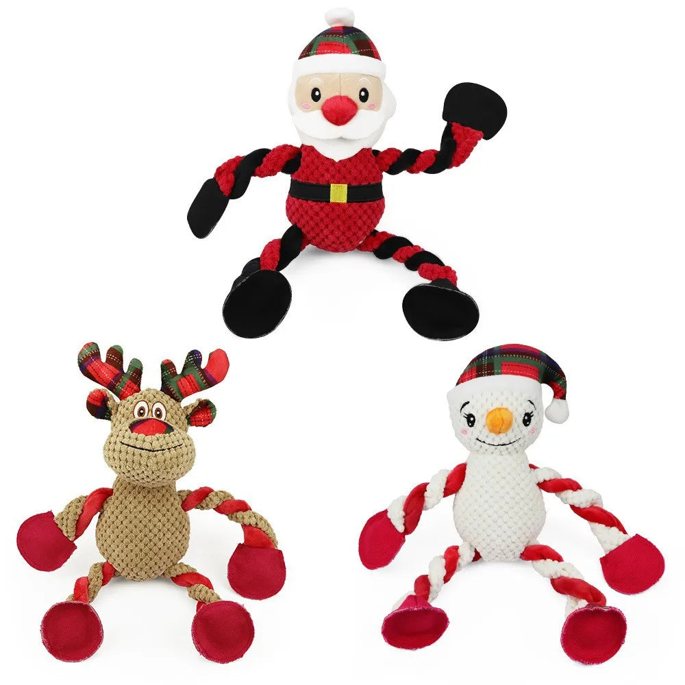 Wholesale Custom Pet Dog Chew Toys Cartoon Cute Christmas Elk Santa Claus Luxury Durable Interactive Plush Squeaky Pet Dog Toys
