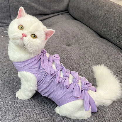 Soft Cute Anti-Lick Surgery Recovery Suit cat Modal/Polyester Lace up Decorative Pet Vest Post-Surgery Wound Protection for Cats