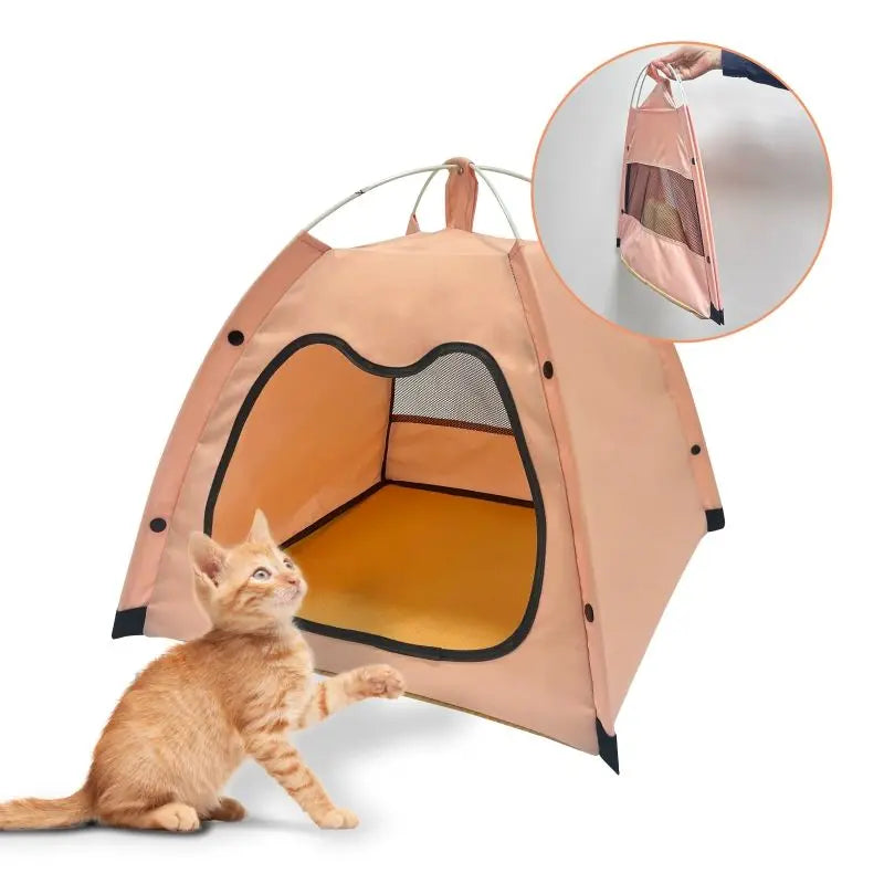 Foldable Pet Tent Bed | Portable Cat Cave with Breathable Mesh | Travel-Friendly Pet Hideaway