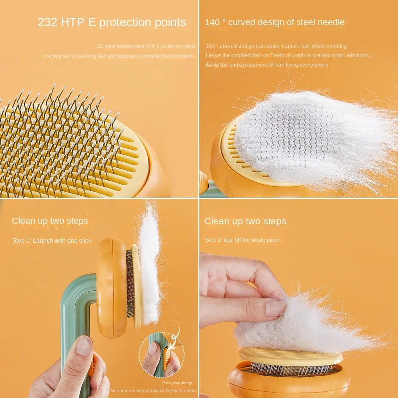Pumpkin Self-Cleaning Pet Slicker Brush — Cat & Dog Hair Remover Comb
