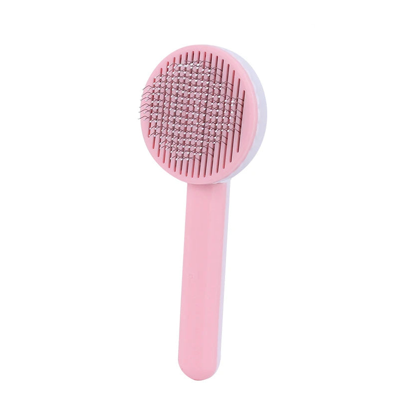 Self-Cleaning Cat Massage Comb — Round-Tip Stainless Steel Needle Brush