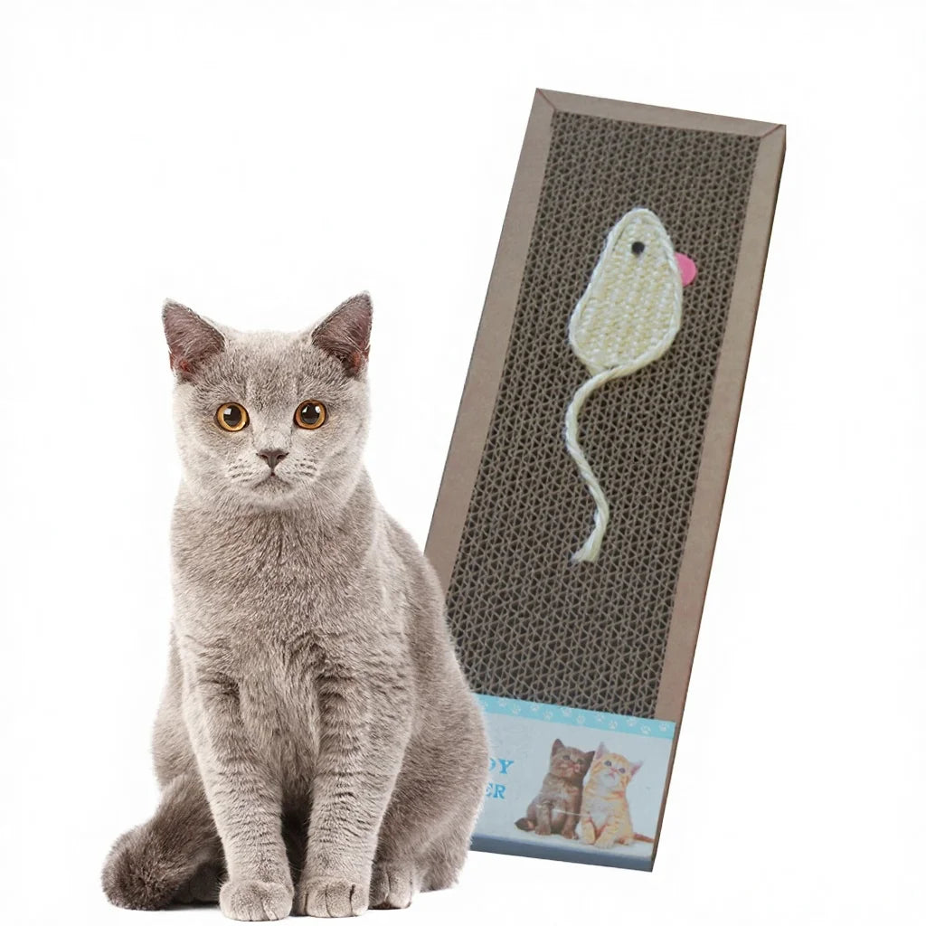 Corrugated Cat Scratcher Toy – Fish & Mouse Design – 37cm Cardboard Scratch Pad
