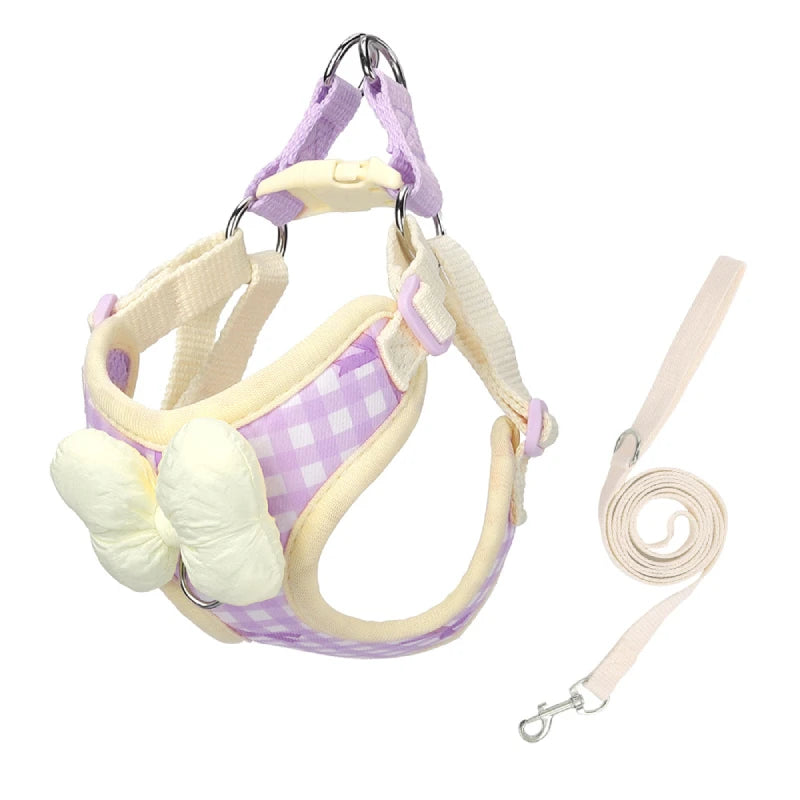 New Style Checkered Pattern Small Breed Dog Leash Pet Puppy Harness Bichon Shiba Inu Schnauzer Breathable Outdoor Walking Leash