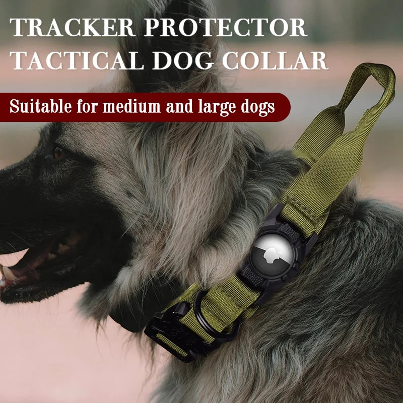 Tactical AirTag Dog Collar | Heavy Duty Nylon with Metal Bracket Holder