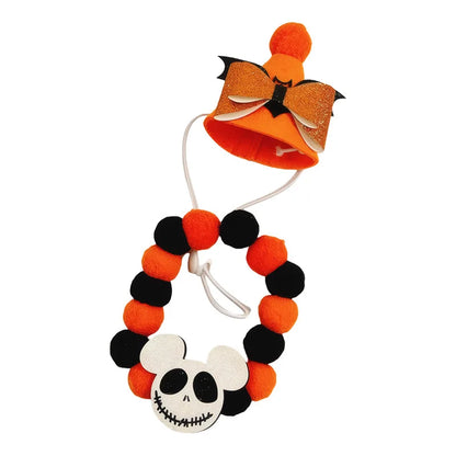 Halloween Winter Solid Personalized Pumpkin Dog & Cat Choker Necklace with Eco-Friendly Wool Bells