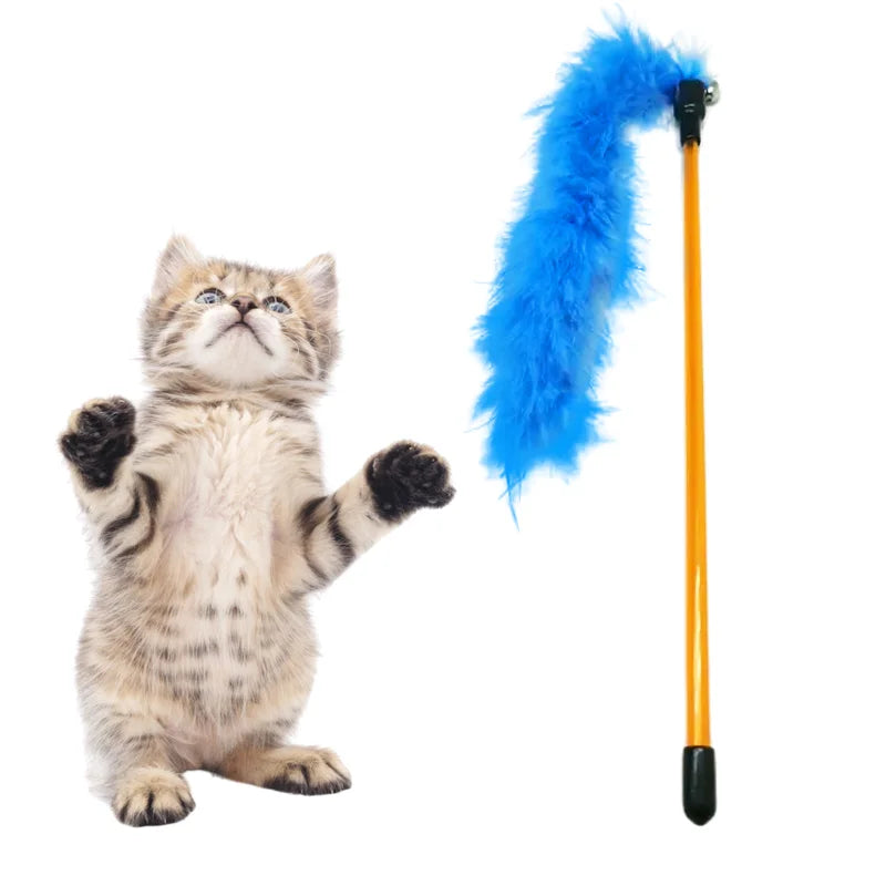 Plush Feather Cat Wand with Bell | Interactive Chew & Teaser Toy | 5 Colors