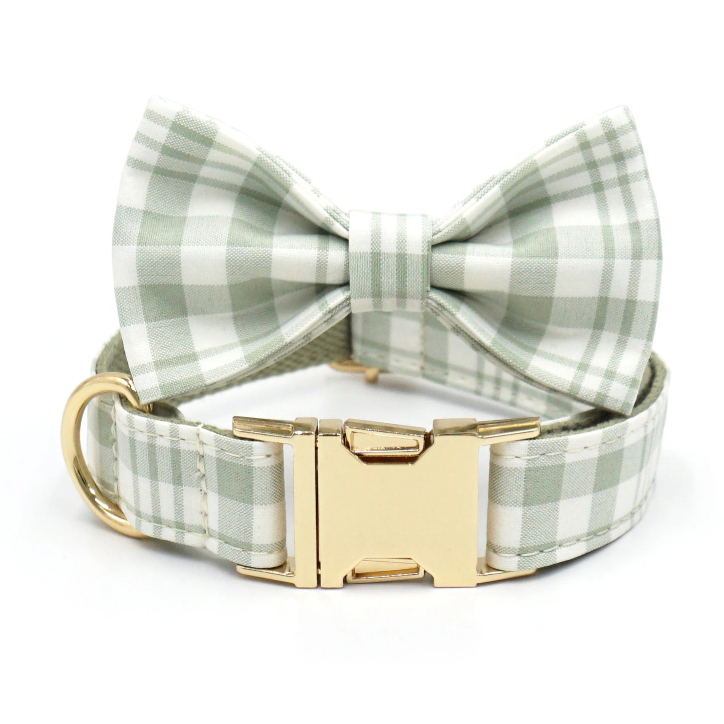 Customize Luxury Dog  Cat Leash Cute Soft Dog Collar with Bowtie Adjustable Pet Collars - GREEN Plaid