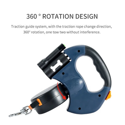 Double Retractable Dog Leash | Automatic Extending Nylon Lead for Two Dogs | Premium Durable Walking Leash