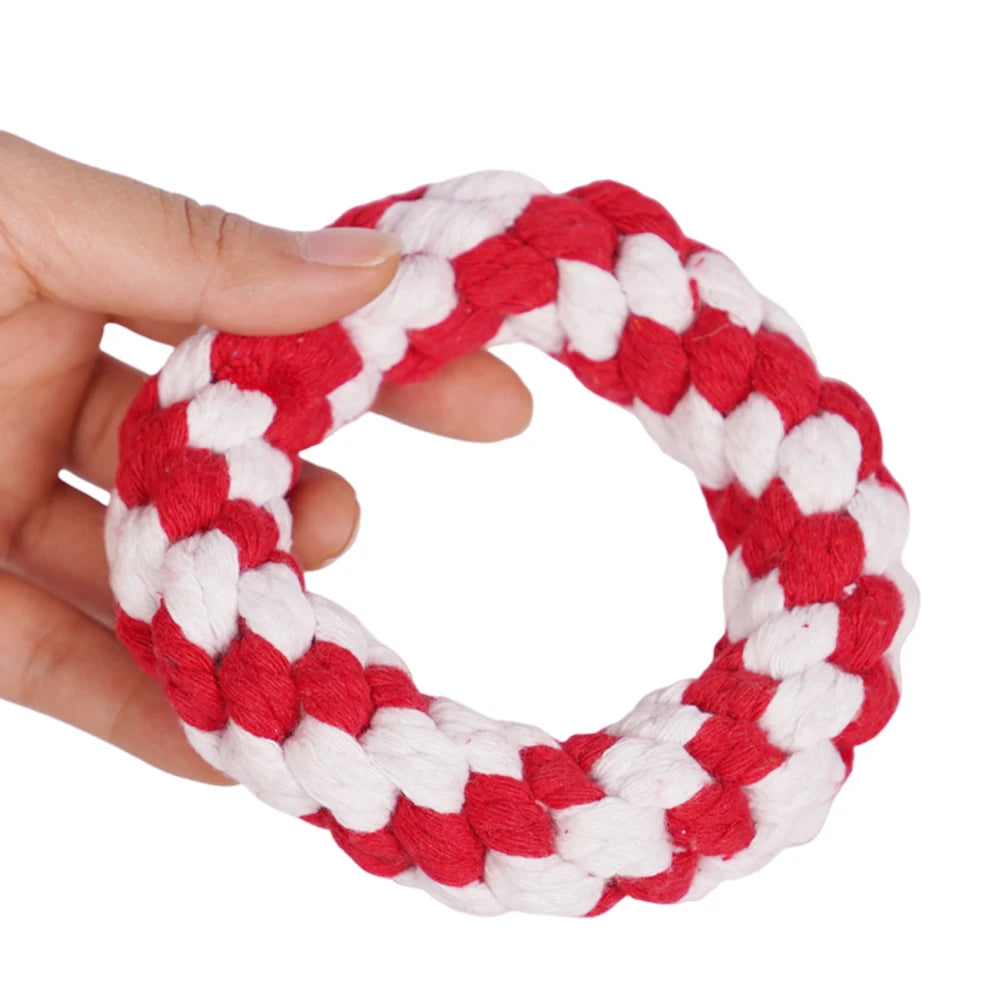 Christmas Round Dog Rope Chew Toy | 11cm Red & White | Festive Holiday Dog Toy