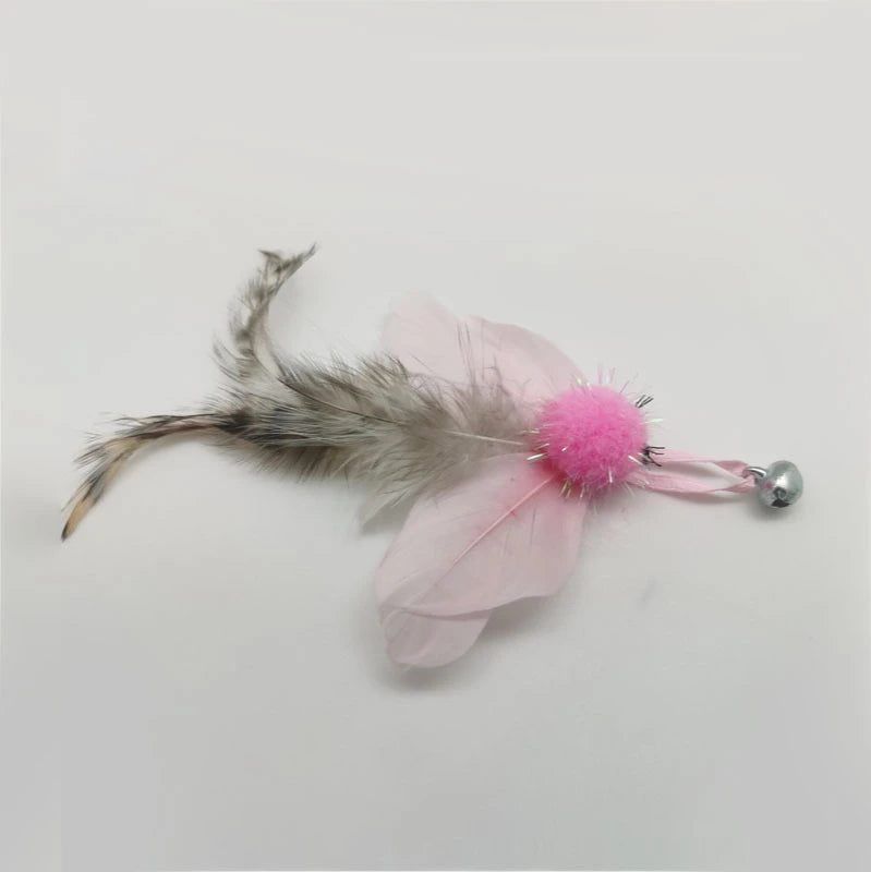 Feather Cat Teaser Wand with Bell | Steel Wire Wand & Replacement Heads | 7 Styles
