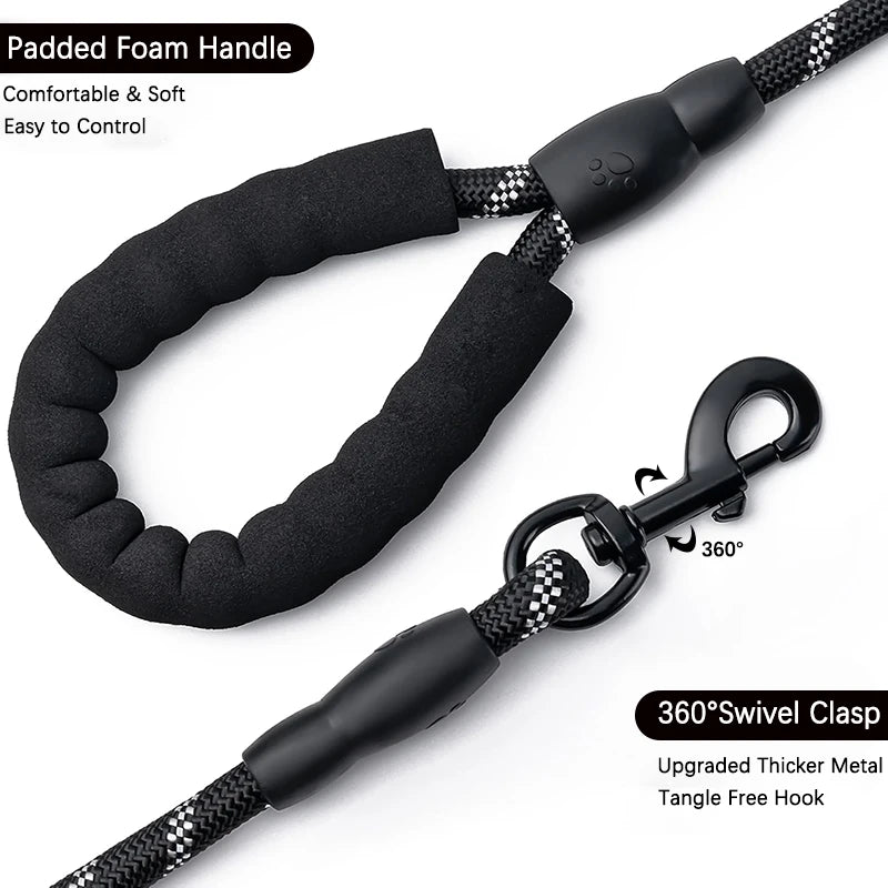 Reflective Nylon Dog Leash with Neoprene Handle Solid Lead