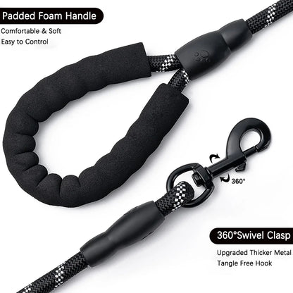 Reflective Nylon Dog Leash with Neoprene Handle Solid Lead