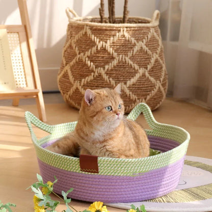 Factory Popular Puppy Bed Breathable Odorless Natural Cotton Hand Woven Rattan Pet Bed