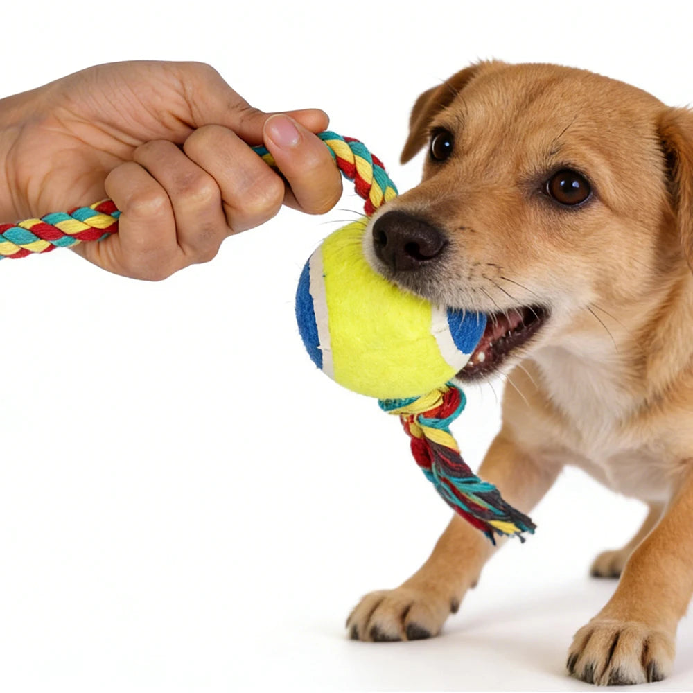 Wholesale Custom Logo Chew Dog Rope Toys with Tennis Ball