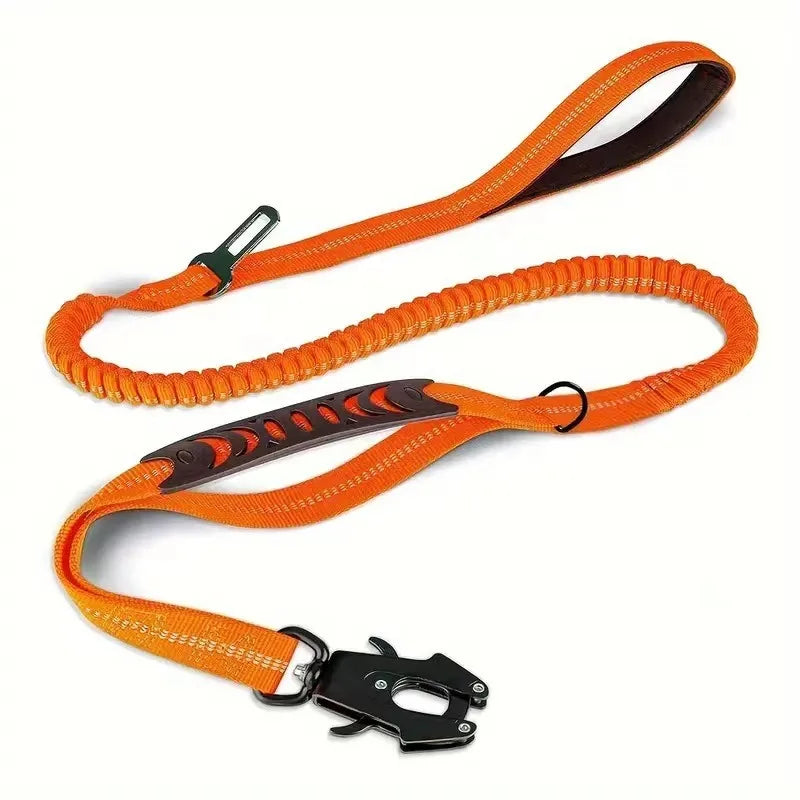2-in-1 Striped Reflective Tactical Dog Leash – Nylon with Explosion-Proof Frog Buckle