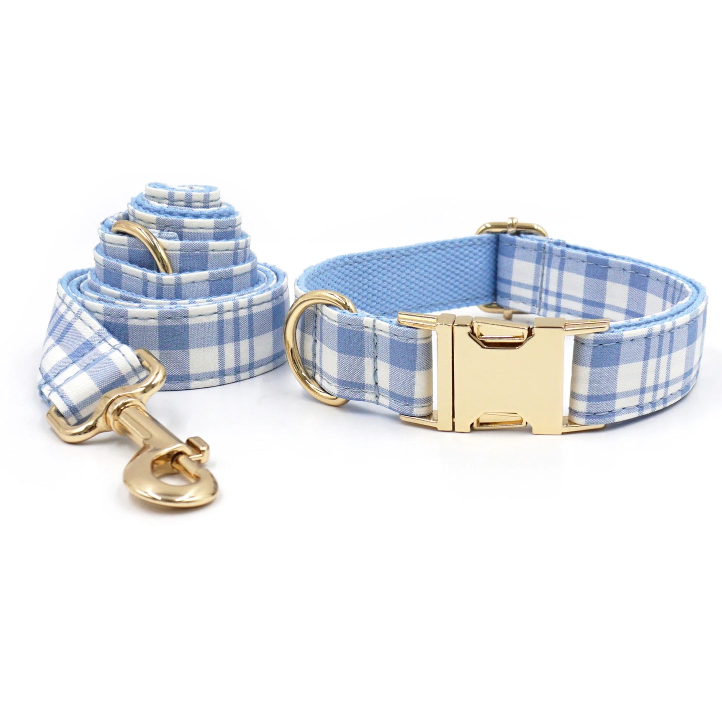 Plaid Dog Collar Leash with Bow Tie Adjustable Pet Accessories Pet Collars Leash OEM Available - Blue