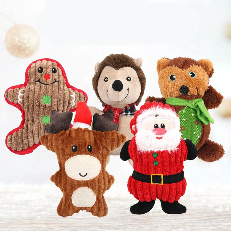 Pet Plush Sound Toy Christmas Series Molar Bite Resistant Cute Cartoon Dog Plush Toys