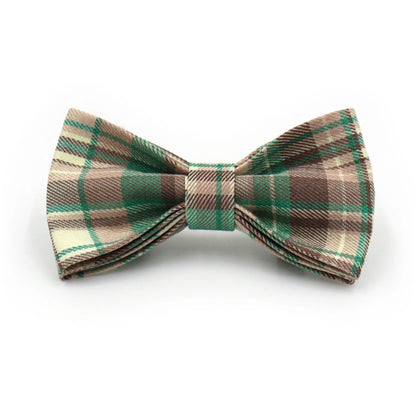 2025 NEW Fashion Green Brown Plaid Dog Leash Bowtie Collar Plaid Fabric Golden Metal Buckle Professional Pet Products
