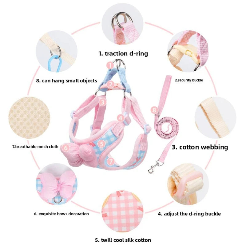 New Style Checkered Pattern Small Breed Dog Leash Pet Puppy Harness Bichon Shiba Inu Schnauzer Breathable Outdoor Walking Leash