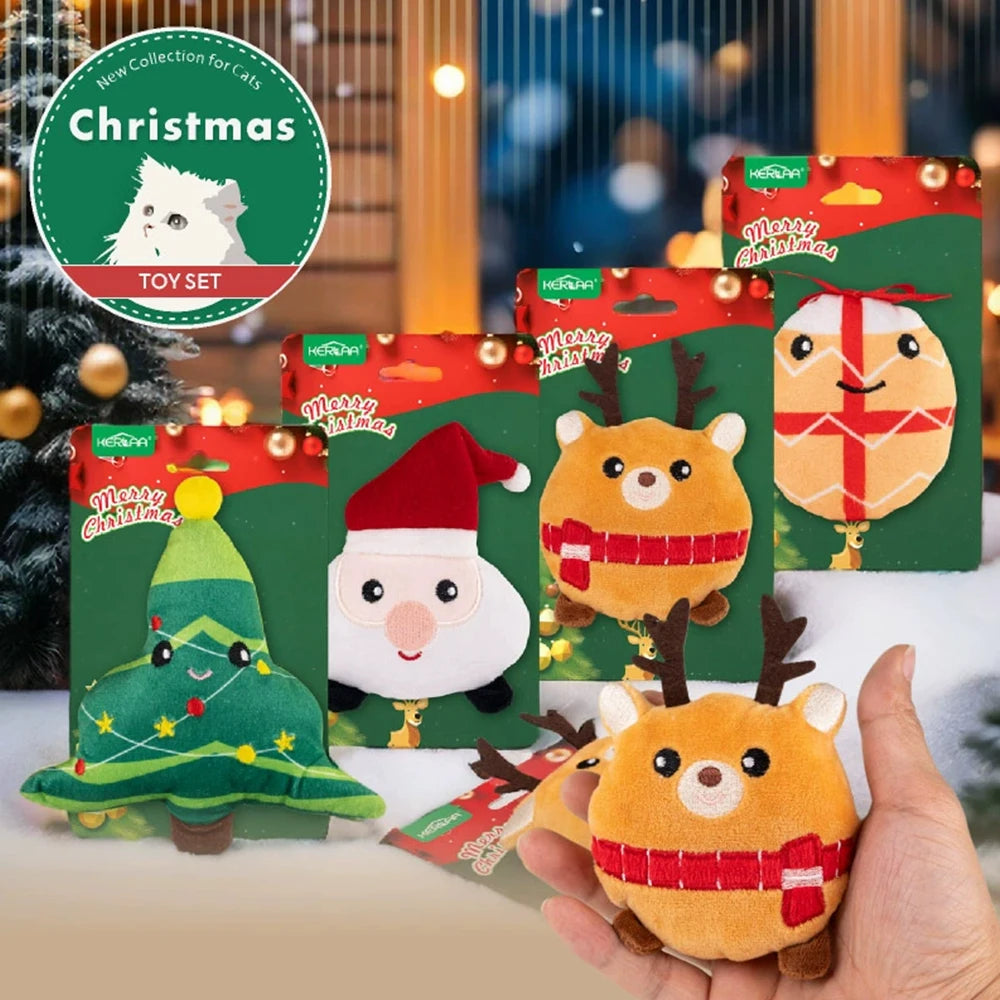 Eco-friendly Christmas Plush Cat Chew Toys Stuffed Catnip Interactive Training Toy with Customized Color for All Seasons