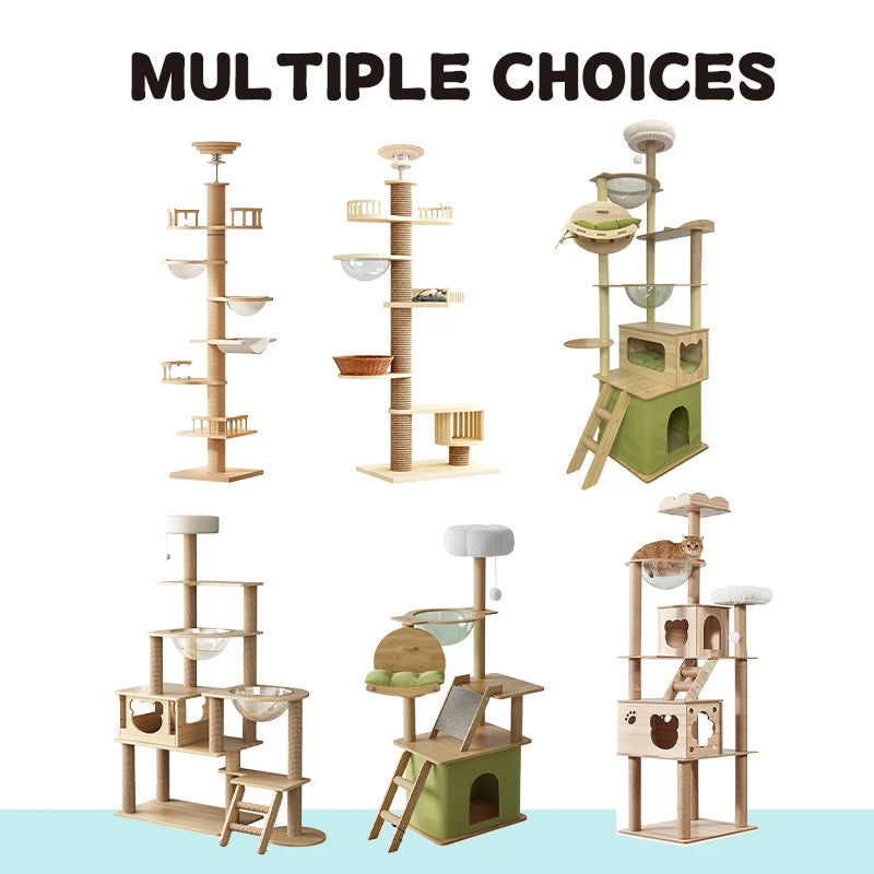 Large Wooden Cat Tree | 60×103×165cm Indoor Cat Climbing Tower
