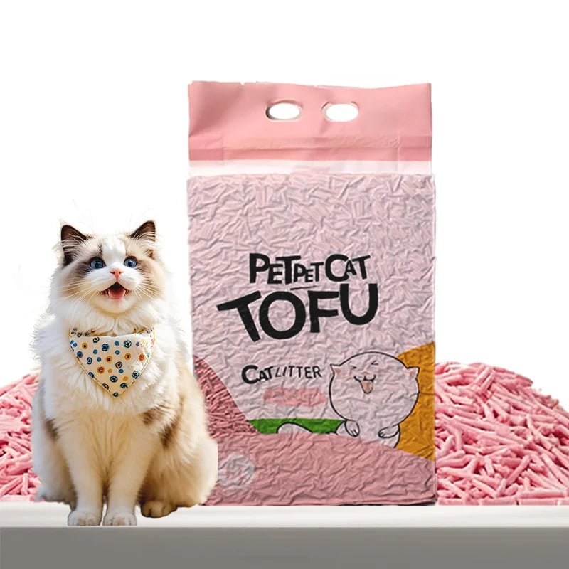 100% Natural Materials Highly Absorbent Flushable Tofu Cat Sand Dust Free Fast Clumping Tofu Cat Litter With Fruit Scen