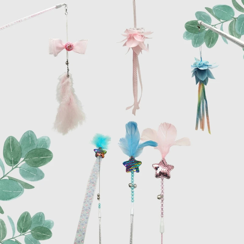 Cute Fairy Wand Feather Cat Teaser Toy | Bite-Resistant Interactive Stick | 6 Styles