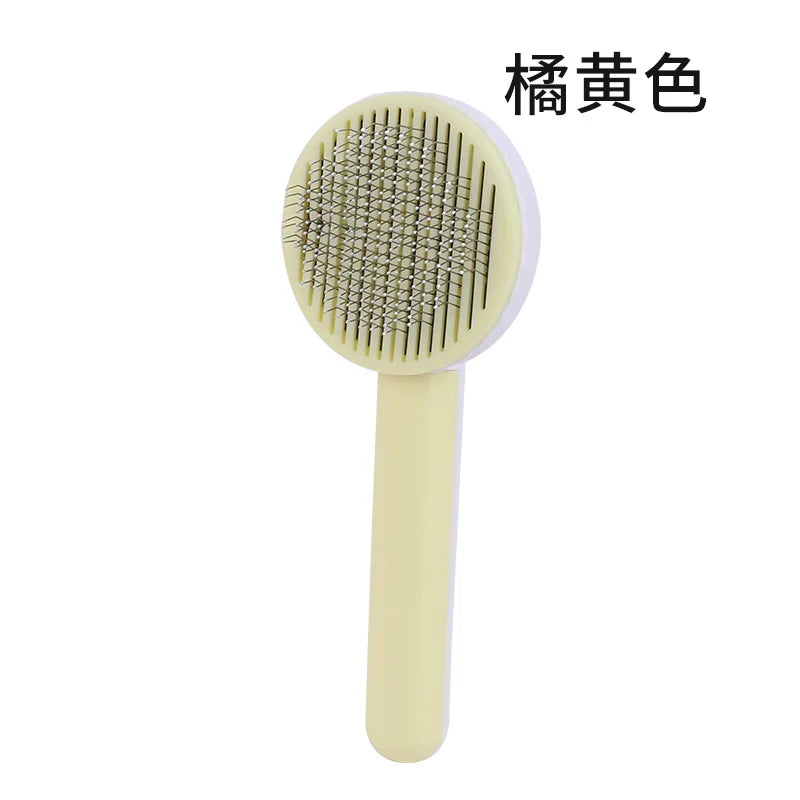 Self-Cleaning Cat Massage Comb — Round-Tip Stainless Steel Needle Brush
