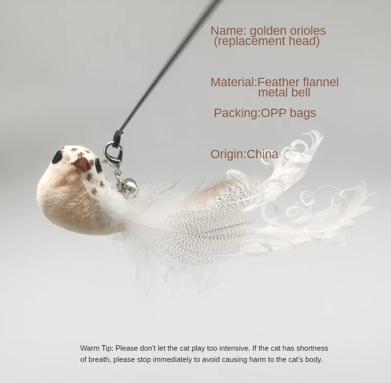 Feather Foam Bird Cat Wand Toy | Eco-Friendly Replacement Heads & Wand Poles | 6 Styles