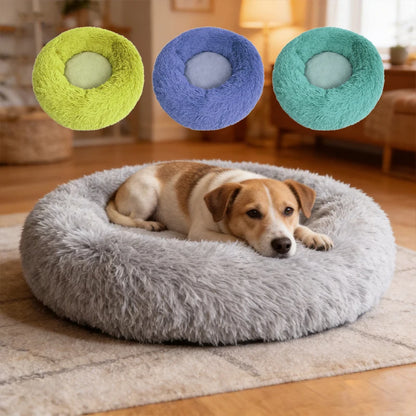 Anti-Anxiety Self-Warming Long Plush Round Pet Bed for Cats & Dogs