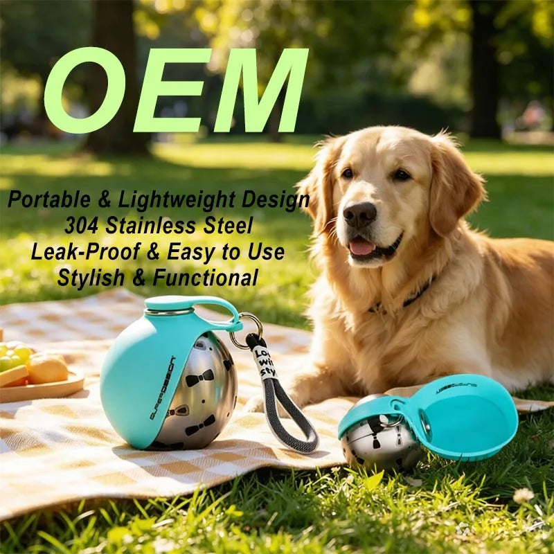 Stainless Steel Pet Water Bottle with Foldable Silicone Bowl