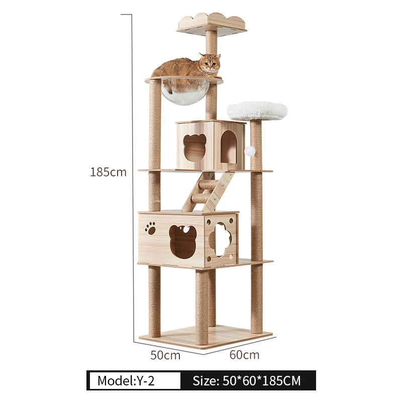 Luxury Double Space Capsule Cat Tree | 60×50×185cm Large Wooden Cat Climbing Frame