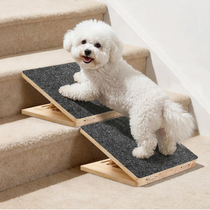 Adjustable Wooden Dog Ramp for Stairs Non-Slip Stair Wedges for Small Dogs Foldable Indoor Dog Stair Ramp