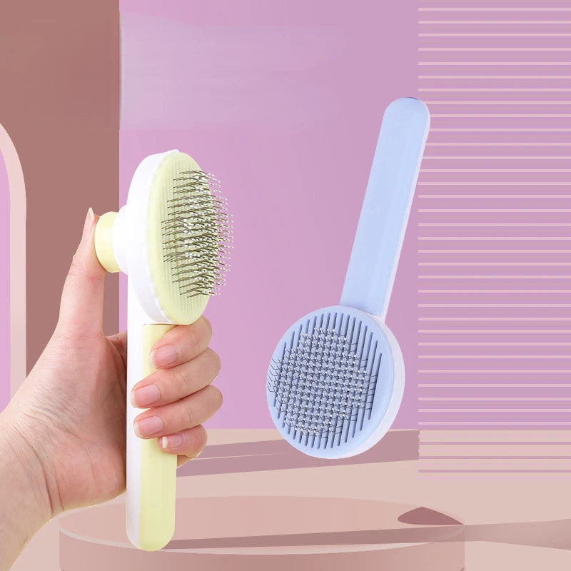Self-Cleaning Cat Massage Comb — Round-Tip Stainless Steel Needle Brush