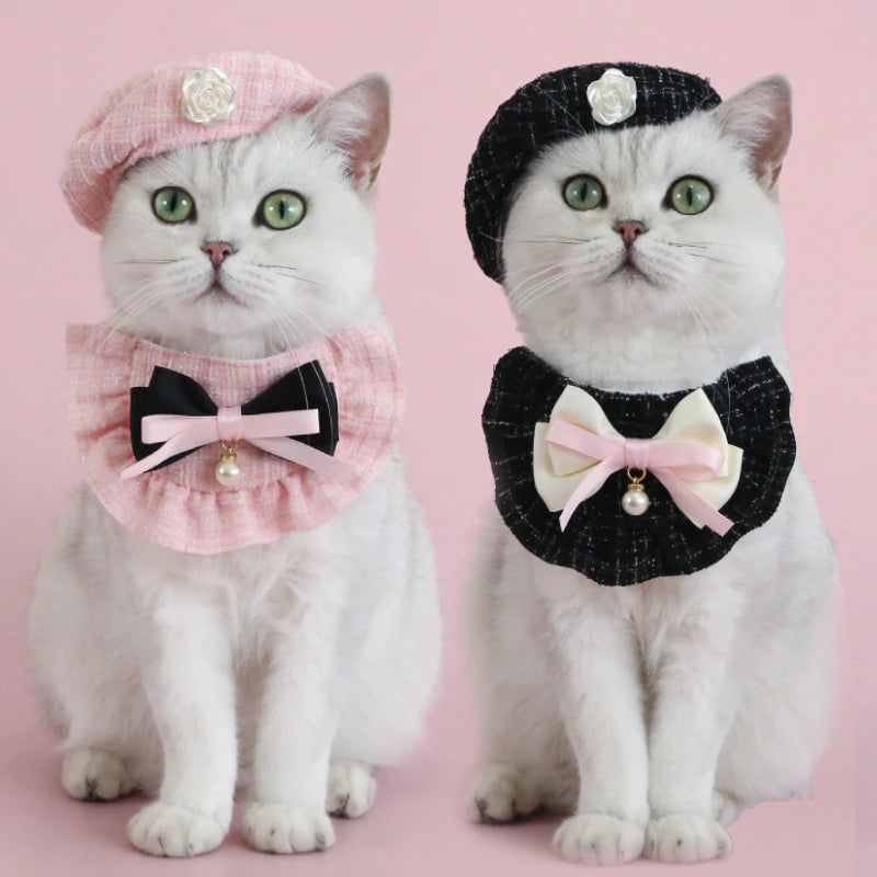 Elegant Pet Outfit Decoration Photo Props Fashion Pet Costume Set Beret Cap and Bib