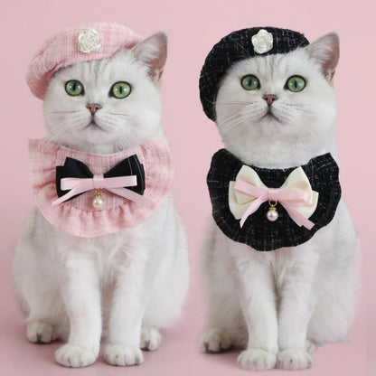 Elegant Pet Outfit Decoration Photo Props Fashion Pet Costume Set Beret Cap and Bib